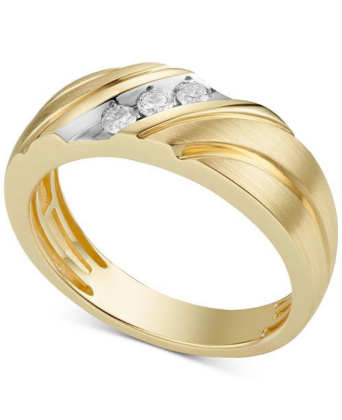 Macy's Men's Diamond Band (1/5 ct. t.w.) in 10k Gold & Reviews Rings