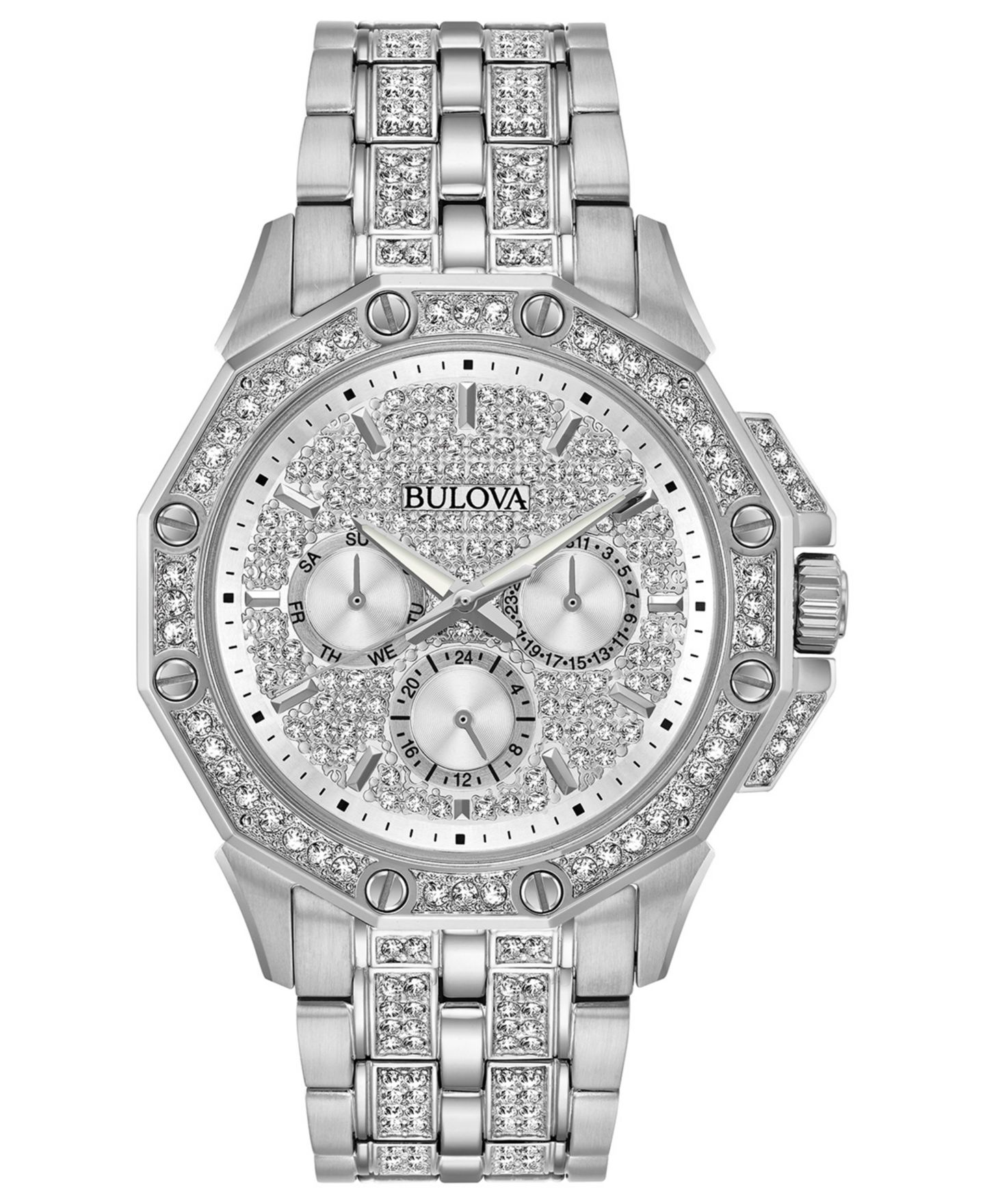 Мужские часы Bulova Stainless Steel & Crystal-Accent Bracelet Watch 41.5mm — фото 1