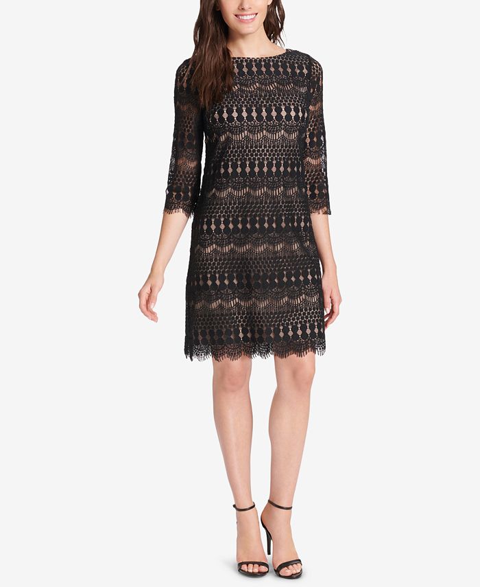Jessica Howard Women's Illusion Trim Ribbed Dress Black Size 20W