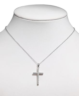 Cubic Zirconia Cross Pendant Necklace and Stud Earrings Set in Sterling Silver, Created for Macy's