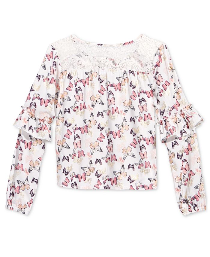 Epic Threads Big Girls Ruffled Star-Print Top Pink Size Large