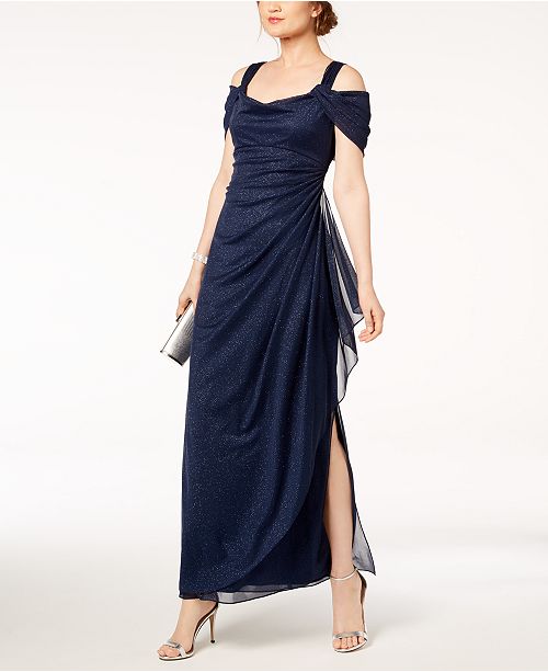 Alex Evenings Petite Cold Shoulder Draped Metallic Gown Reviews