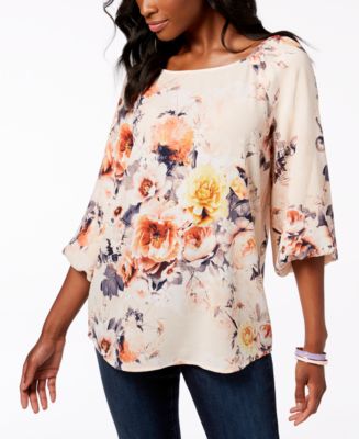 Charter Club Printed Blouson-Sleeve Top, Created for Macy's & Reviews ...