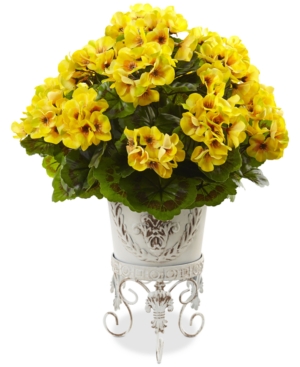 Nearly Natural Geranium Uv-Resistant Indoor/Outdoor Artificial Plant in Metal Planter