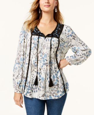 Style & Co Studded Printed Peasant Top, Created for Macy's & Reviews ...