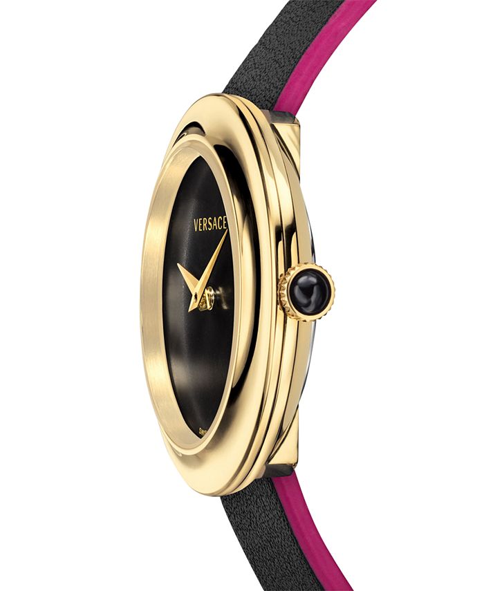 Versace Women's Swiss VFlare Black & Pink Leather Wrap Strap Watch