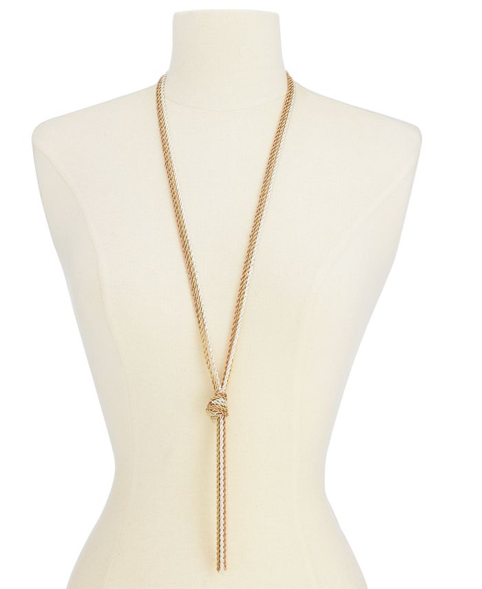 Charter Club - Tri-Tone Multi-Chain Knotted Lariat Necklace, 30" + 2" extender