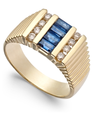 image of Men-s Sapphire (9/10 ct. t.w.) & Diamond (2/5 ct. t.w.) Textured Ring in 14k Gold