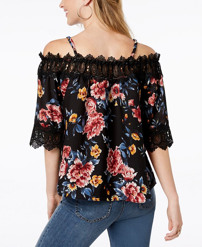 Floral Print Lace Trim Tube Top