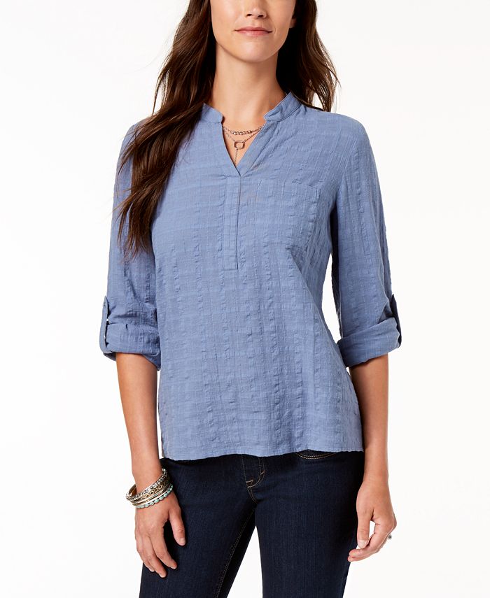 Style & Co Petite Cotton Textured Roll-Tab Top, Created for Macy's - Macy's