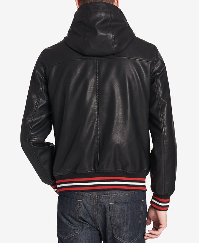 Tommy Hilfiger Men's Faux-Leather Hooded Bomber Jacket & Reviews ...