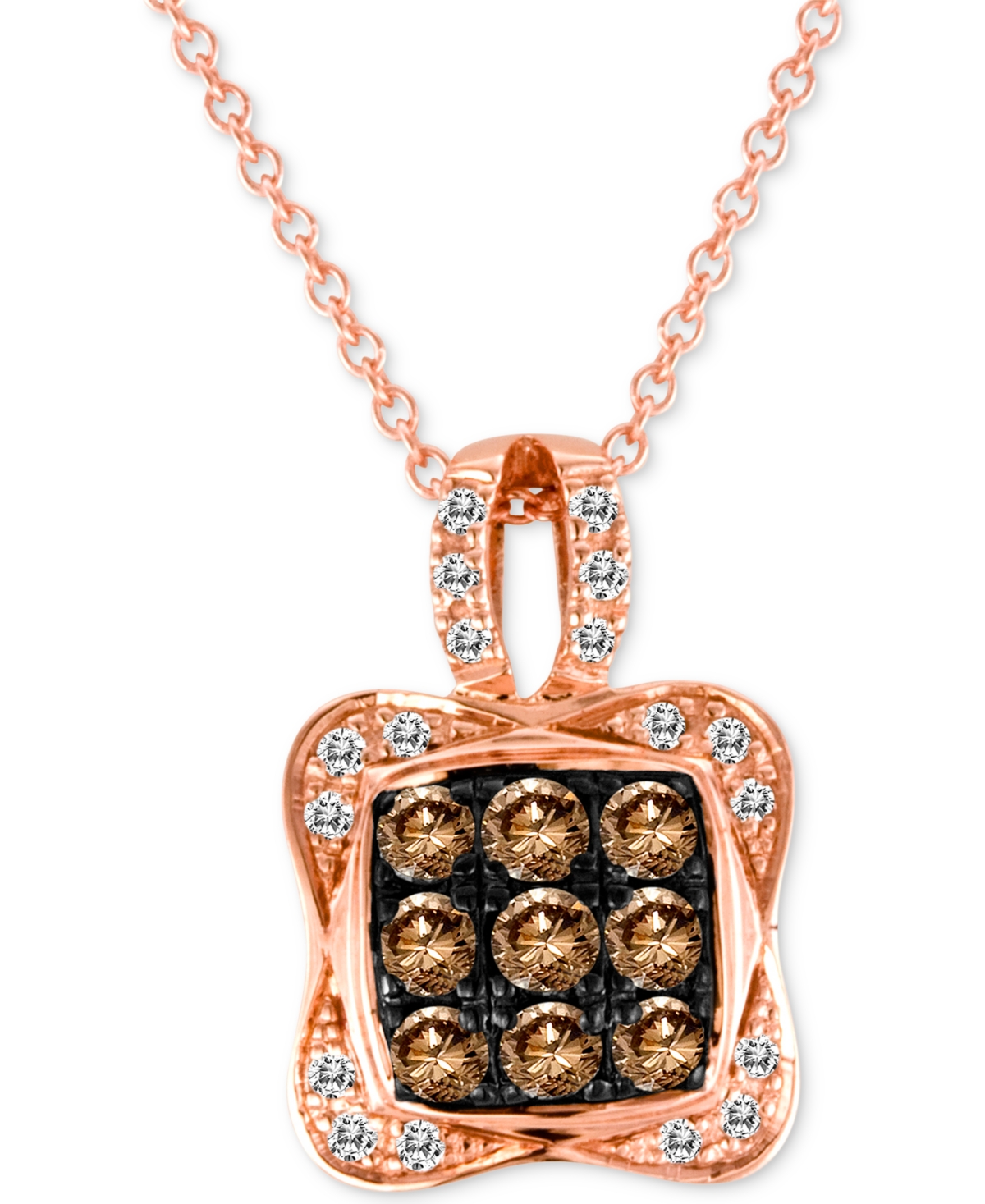 Chocolatier Diamond Square Cluster 18" Pendant Necklace (1/2 ct. t.w.) in 14k Rose Gold - Rose Gold