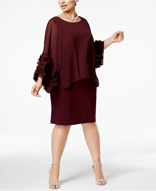 SL Fashions Plus Size Chiffon-Rosette Popover Dress