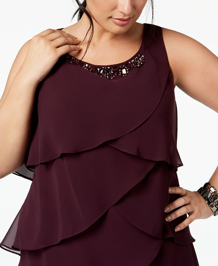 Illusion Neckline Chiffon Dress With Jacket Red Plus Size main image 1