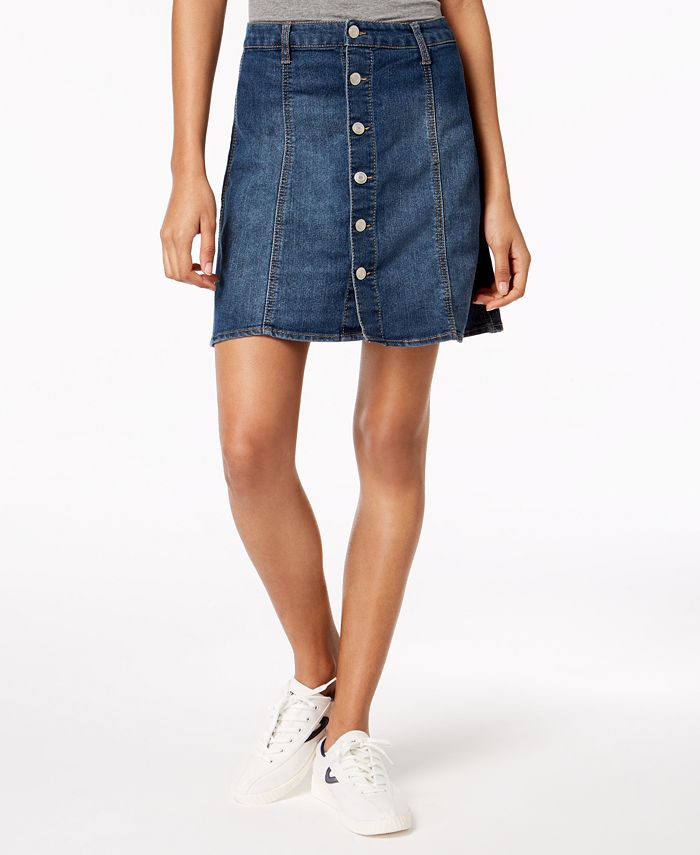 Tinseltown Juniors' Button-Front Denim Skirt - Macy's
