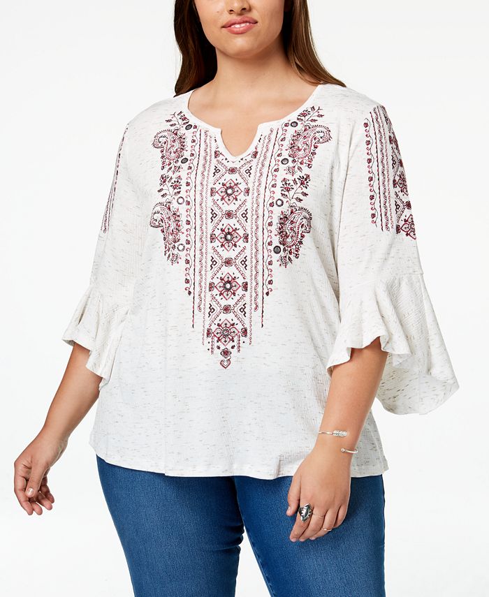 Style & Co Plus Size Embroidered Angel-Sleeve Top, Created for Macy's ...