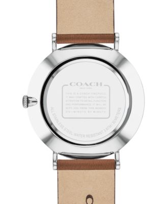??Coach Charles Saddle Leather Strap Watch 41mm Coach Silver Dial Brown Leather Band Diamond Watch CA.64.7  main image 4