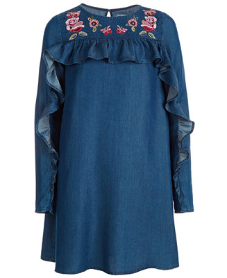 Epic Threads Big Girls Embroidered Ruffle Shift Dress, Created for Macy ...