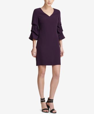 DKNY - V-Neck Ruched-Sleeve Dress