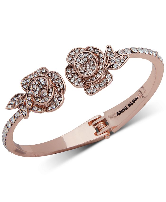 Anne Klein - Rose Gold-Tone Crystal Flower Cuff Bracelet