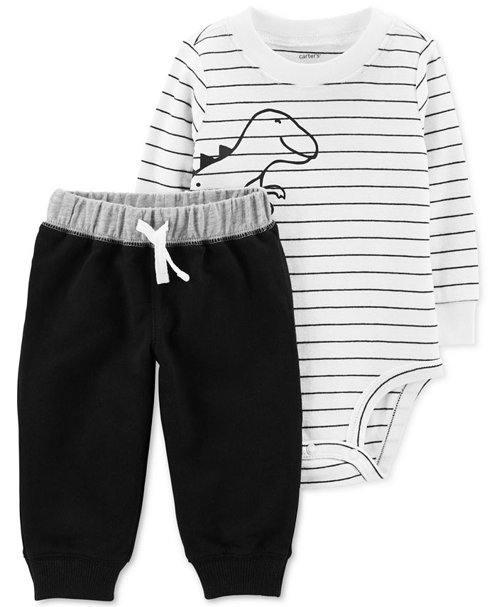 Carter's Baby Boys 2-Pc. Cotton Striped Dinosaur-Print Bodysuit