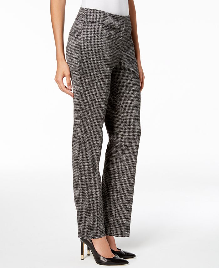 CeCe Women's Zippered Houndstooth Straight Leg Pants Gray Size 10