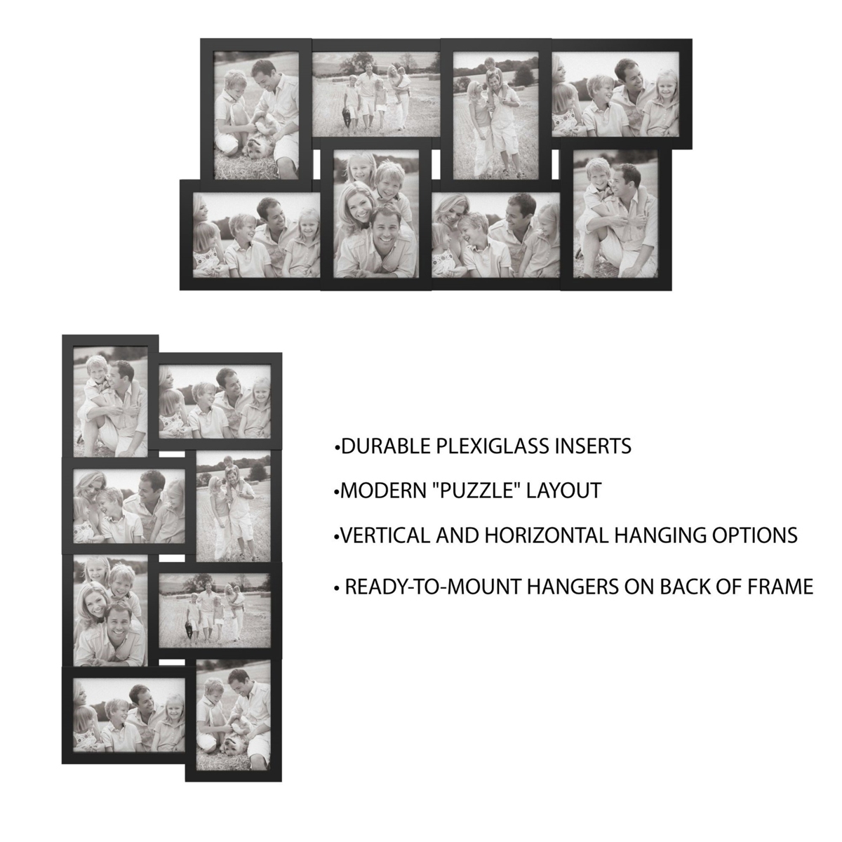 Collage Picture Frame with 8 Openings for 4x6 Photos by Lavish Home,- Black