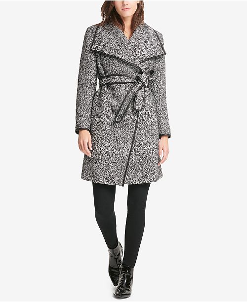 DKNY FauxLeatherTrim Wrap Coat, Created for Macy's & Reviews Coats