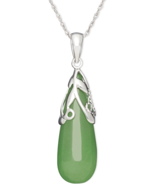 image of Sterling Silver Necklace, Jade Leaf Top Teardrop Pendant