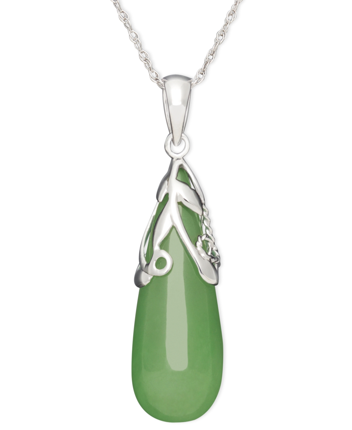 Shop Macy's Dyed Jade Leaf Top Teardrop Pendant Set In Sterling Silver
