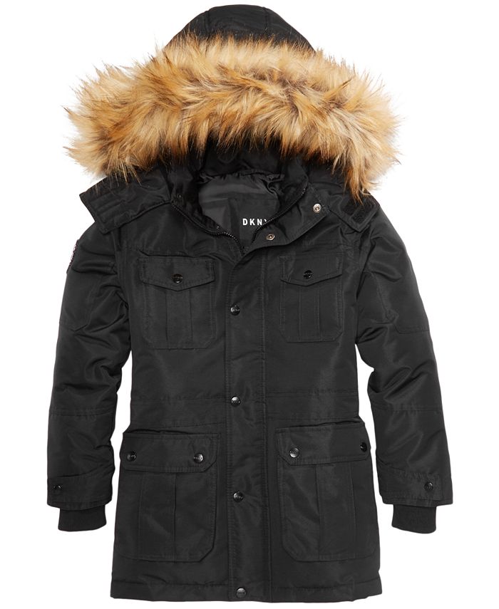 DKNY Toddler Boys Hooded Parka with Faux-Fur Trim - Macy's