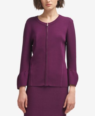 DKNY Zip-Front Bell-Sleeve Cardigan, Created for Macy's - Macy's