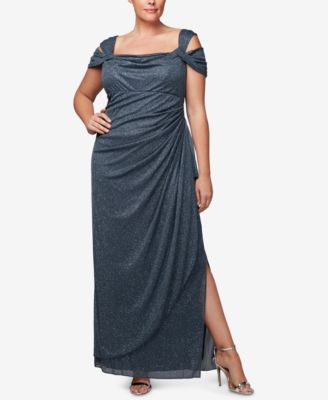 alex evenings women's long cold shoulder dress