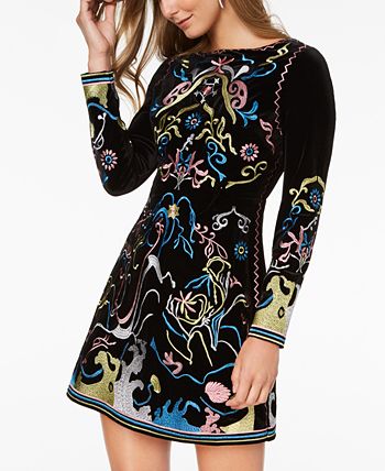 Foxiedox velvet on sale embroidered mini dress