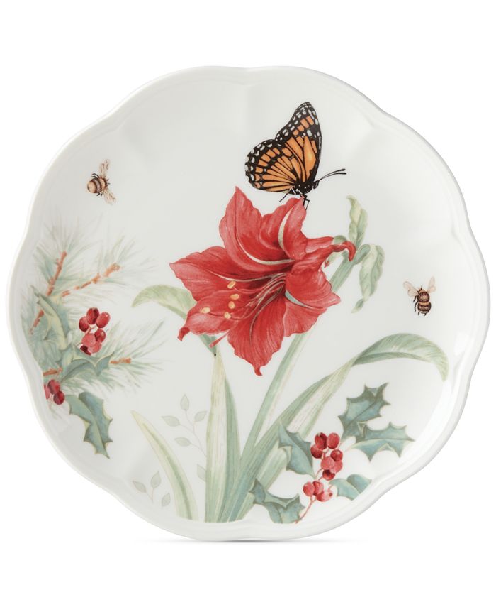 Lenox Butterfly Meadow Holiday Accent Plate Amaryllis and Sprigs of