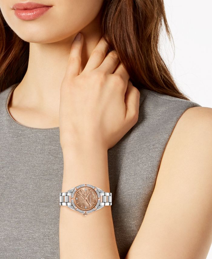 Bulova - Women's Sutton Diamond (1/10 ct. t.w.) Two-Tone Stainless Steel Bracelet Watch 32.5mm