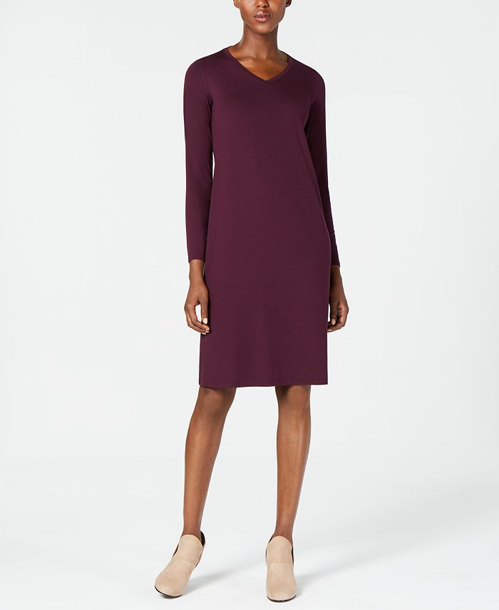 EILEEN FISHER Womens Pink Stretch Cap Sleeve V Neck Above The Knee Shift Dress main image 0