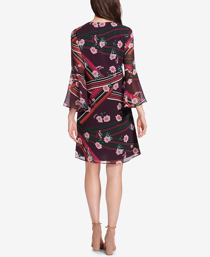 Vince Camuto Floral Tassel-Tie Bell Sleeve Shift Dress - Macy's
