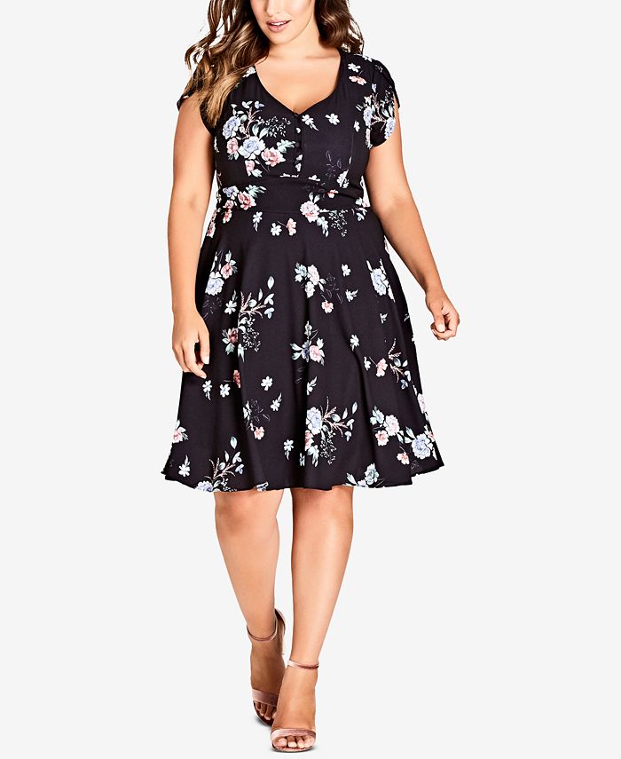 City Chic Trendy Plus Size Floral-Print A-Line Dress - Macy's