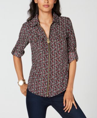 Michael Kors - Petite Printed Zip-Front Shirt