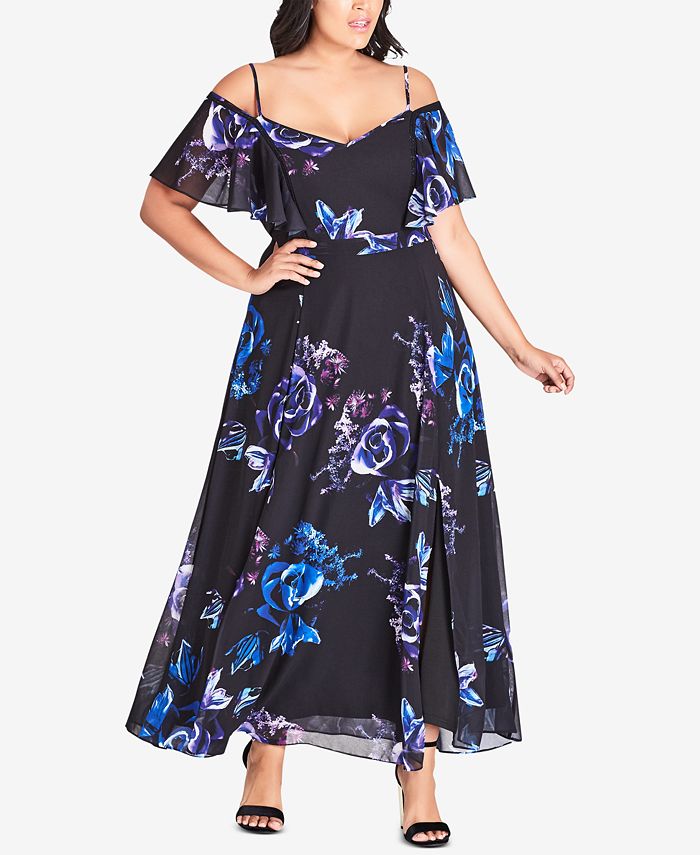City Chic Trendy Plus Size Electric Rose Printed Maxi Dress - Macy's