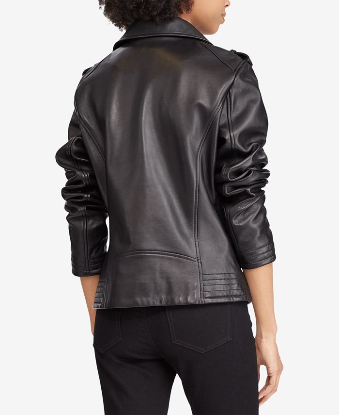 Lauren Ralph Lauren Asymmetric Zip Leather Moto Jacket & Reviews ...