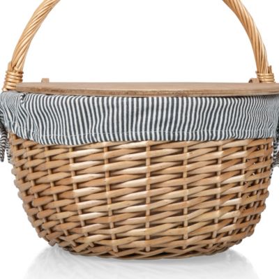 Country Navy & White Striped Picnic Basket