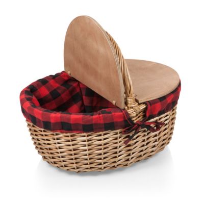 Country Red & Black Buffalo Plaid Picnic Basket
