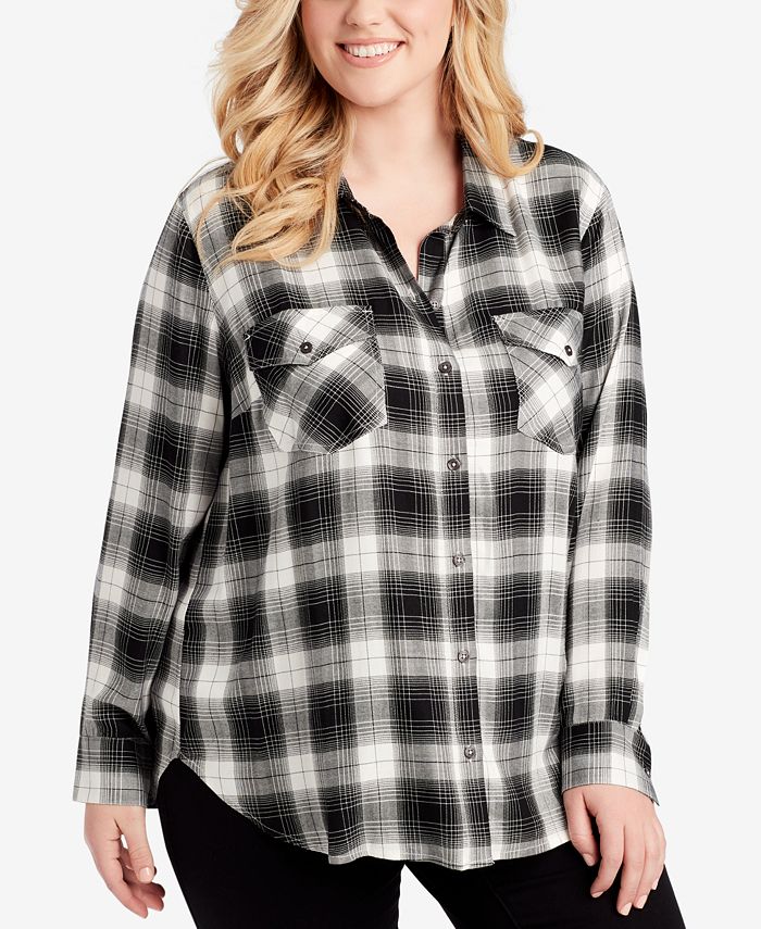 Jessica Simpson Trendy Plus Size Plaid Button-Front Shirt - Macy's