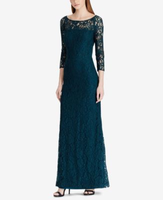 Lauren Ralph Lauren Lace Sheer-sleeve Dress - Macy's