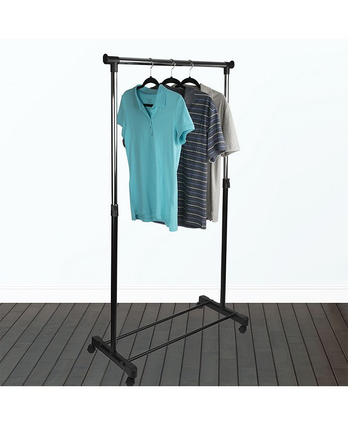 Sunbeam Single Rail Adjustable Rolling Garment and Wardrobe Organizing
