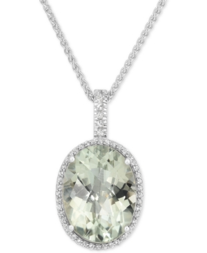 image of Green Quartz (15 ct. t.w.) and White Topaz (3/8 ct. t.w.) Large Oval Pendant Necklace in Sterling Silver