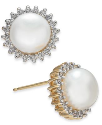 pearl earrings with diamonds around