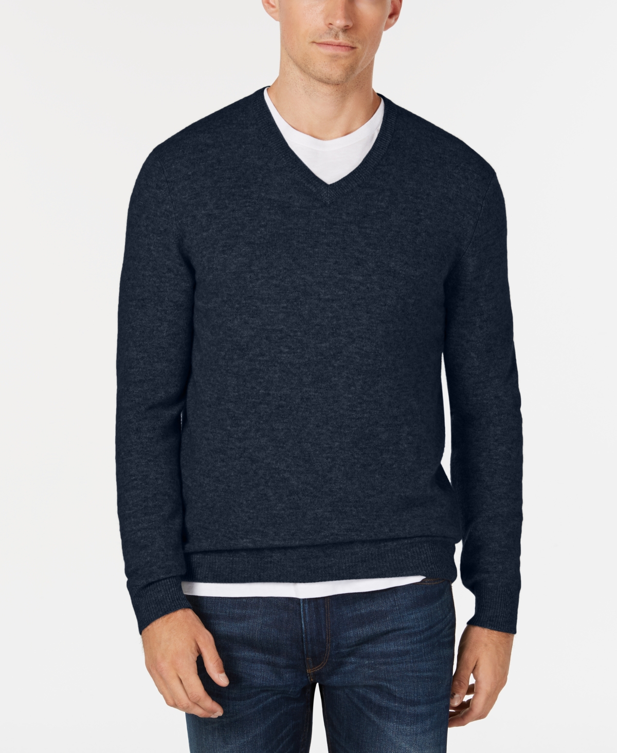 Men's V-Neck Cashmere Sweater, Created for Macy's - Navy Heather